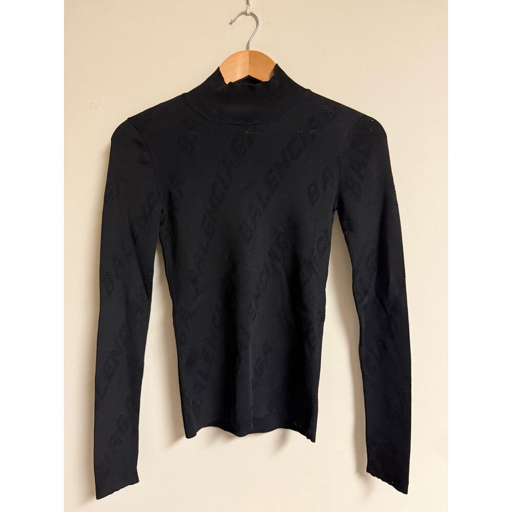 Balenciaga Black Logo Knit Mock Neck Top